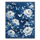 Navy Blue Peony Butterfly Floral Area Rug