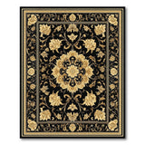 Gold and Silver Black and Gold Floral Vintage Area Rug