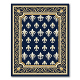 ODIKA Navy Blue Vintage Fleur-de-Lis Washable Non-Slip Low Pile Rug