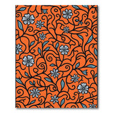 Orange Vibrant Orange Blue Floral Vine Area Rug