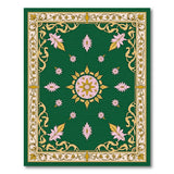 Ornate Green Persian Rug with Pink Floral Medallion
