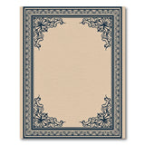 Elegant Navy Floral Border Beige Area Rug