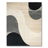 Modern Beige Area Rug with Black Curved Shapes