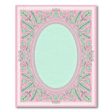 Pink Ornate Floral Oval Frame Rug