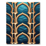 Navy Blue Gold Arched Geometric Area Rug