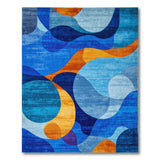 Blue Teal Orange Abstract Wave Geometric Area Rug