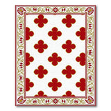 Red Quatrefoil Floral Area Rug with Gold Border