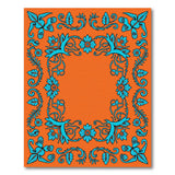 Orange Teal Floral Border Area Rug