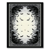 Gothic Bats and Bare Trees Black White Area Rug