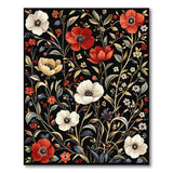 Vintage Red Poppy Floral Black Area Rug