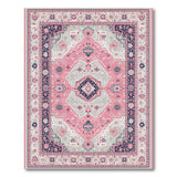 Blush Pink Traditional Persian Area Rug with Navy Borders