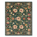 Teal Peony Floral Vintage Area Rug