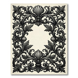 Ornate Shell Leaf Black White Area Rug