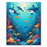 ODIKA Cartoon Ocean Shark & Clownfish Washable Area Rug - Low Pile Non-Slip Kids Playroom Decor