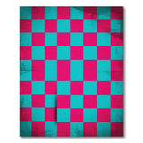 Distressed Pink Teal Checkered Area Rug