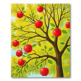 Vibrant Red Apple Tree on Golden Leaves Area Rug