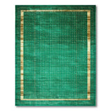 Emerald Green Gold Dot Bordered Area Rug