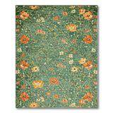Teal Green Floral Area Rug with Orange Poppies