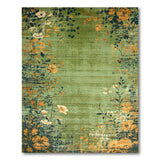 Washable Vintage Distressed Floral Green Area Rug - Non-Slip, Low Pile