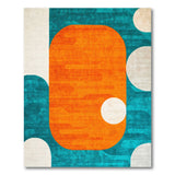 ODIKA Abstract Geometric Orange & Teal Washable Area Rug, Low Pile Non-Slip Modern Carpet