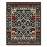 Black Red Geometric Tribal Area Rug