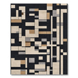 Modern Geometric Black Neutral Block Rug