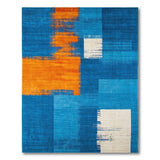 Modern Geometric Blue Orange Abstract Area Rug