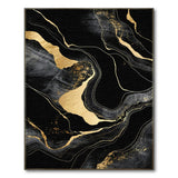 Black & Gold Abstract Marble Washable Area Rug - Low Pile & Non-Slip
