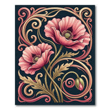 Ornate Pink Poppy Floral Area Rug