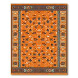 Vibrant Orange Persian Rug with Navy Blue Motifs