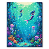 ODIKA Undersea Mermaid Pixel Art Washable Area Rug - Low Pile Non-Slip Kids Carpet