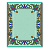 Ornate Teal Floral Border Area Rug