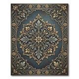 Blue and Teal Ornate Teal Gold Floral Medallion Rug