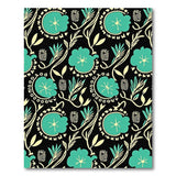 Teal Lotus Floral Area Rug on Black