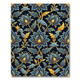 Navy Blue Lotus Floral Area Rug with Gold Accents