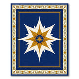 Navy Blue Compass Rose Rug with Gold Filigree Border
