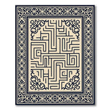 Ornate Navy Beige Maze Labyrinth Rug