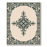 Ornate Black Floral Frame Beige Area Rug