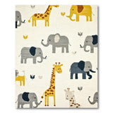 Whimsical Cartoon Elephants Giraffes Kids Rug