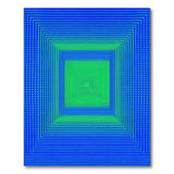 Hypnotic Blue-Teal Concentric Squares Geometric Rug