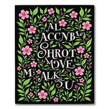 Pink Floral Script Area Rug on Black