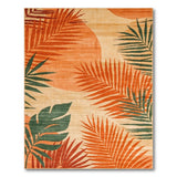 Vibrant Orange Palm Frond Coastal Area Rug