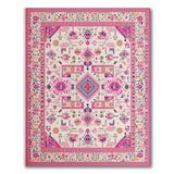 Vibrant Pink Border Persian Motif Area Rug