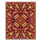 Red Gold Feather Tribal Motif Rug
