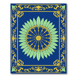 Navy Blue Gold Floral Sunburst Medallion Rug