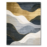 Gold Wave Abstract Area Rug in Navy