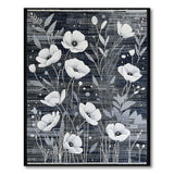 White Poppy Floral Area Rug on Charcoal Grey