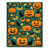 Whimsical Halloween Pumpkins Black Cats Area Rug