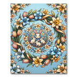 Whimsical Bunny Family Floral Wreath Rug
