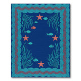 Blue Teal Coastal Fish Starfish Area Rug